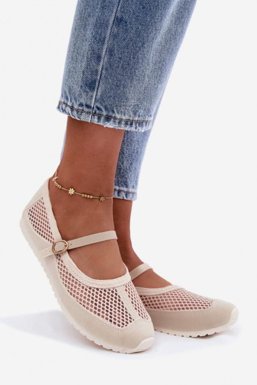 Mesh ballerinas with straps in sand Chicca