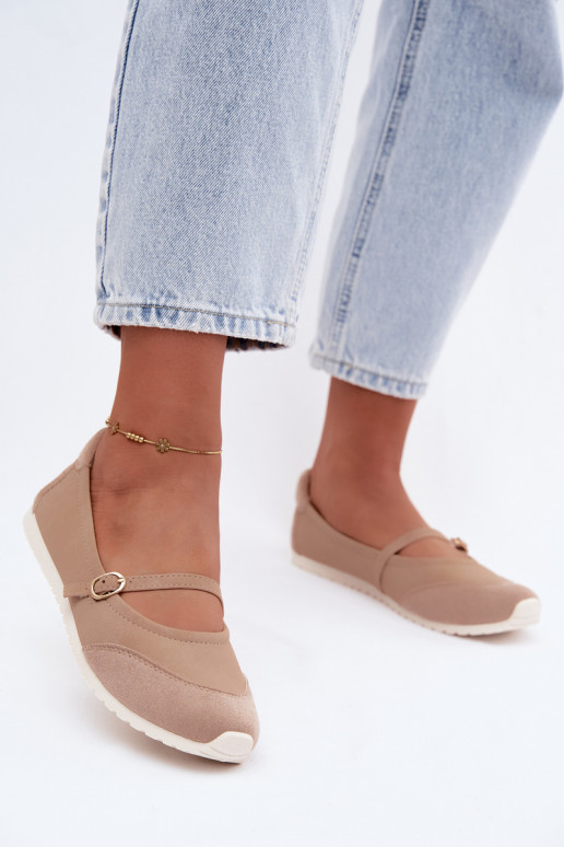 Sporty style ballerinas with straps in sand Charmy