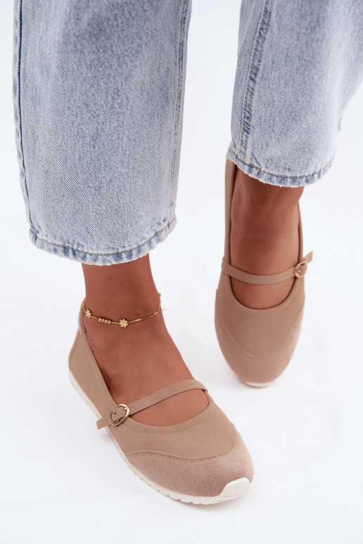Sporty style ballerinas with straps in sand Charmy