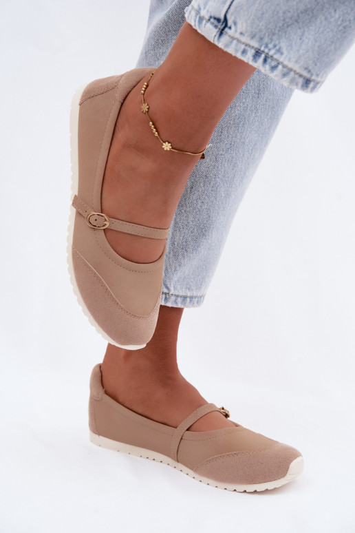 Sporty style ballerinas with straps in sand Charmy