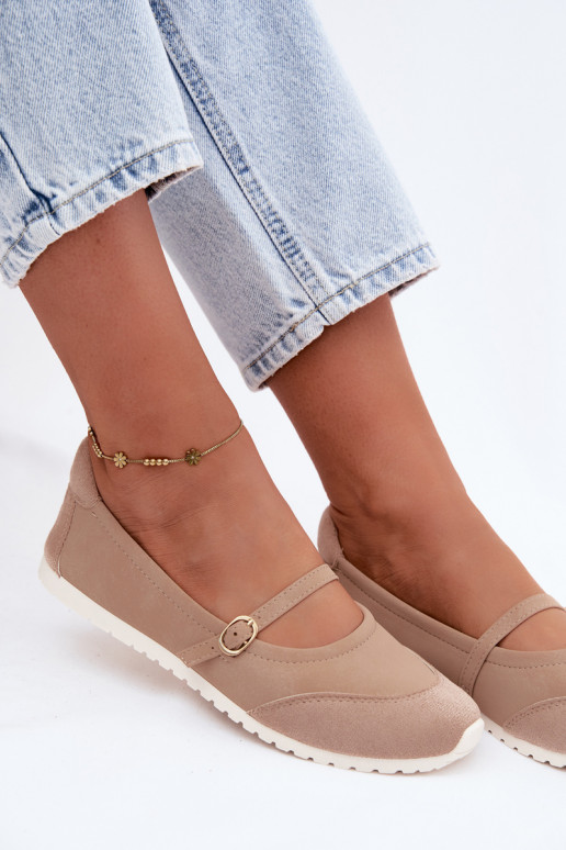 Sporty style ballerinas with straps in sand Charmy