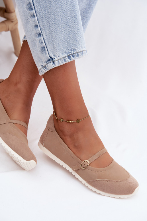 Sporty style ballerinas with straps in sand Charmy