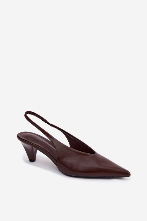 Heeled sandals with faux leather in CzekoladoĮe Sapphire