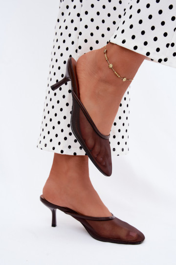 Mesh slippers with thin heels CzekoladoĮe Calmio 2