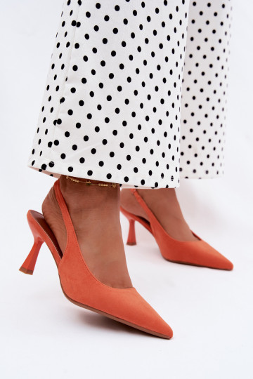 Women's sandals with thin heels in faux suede orange Saria 2