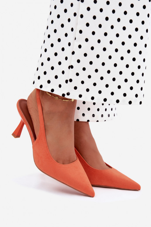 Women's sandals with thin heels in faux suede orange Saria