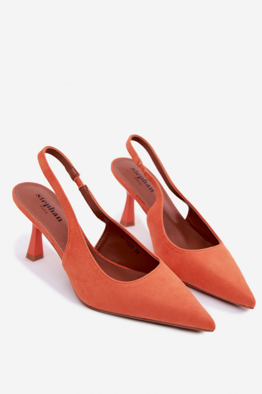 Women's sandals with thin heels in faux suede orange Saria