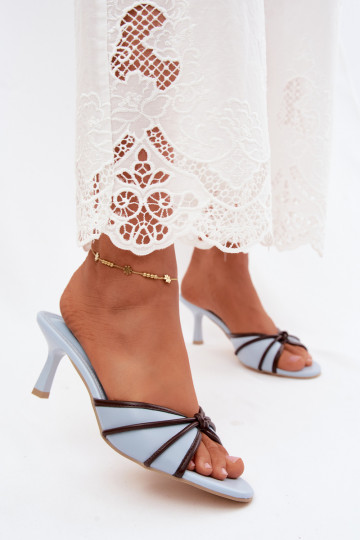 Women's slippers with thin heels in faux leather blue Orchidia