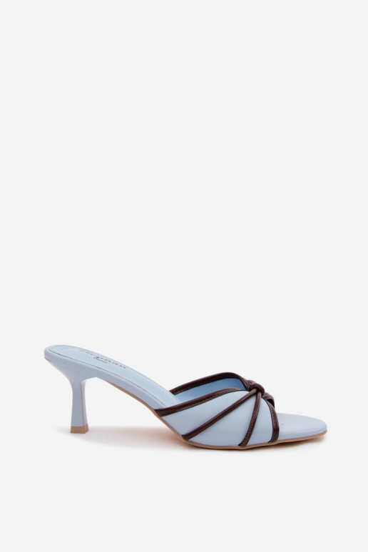 Women's slippers with thin heels in faux leather blue Orchidia