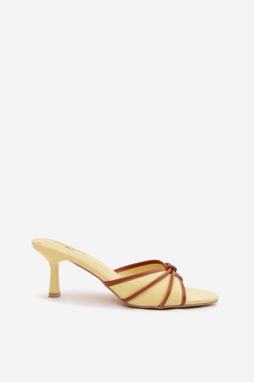 Women's slippers with thin heels in yellow faux leather Orchidia