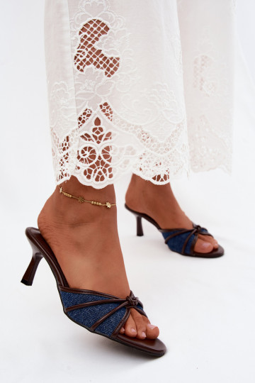 Women's slippers with thin heels in denim fabric Orchidia 2