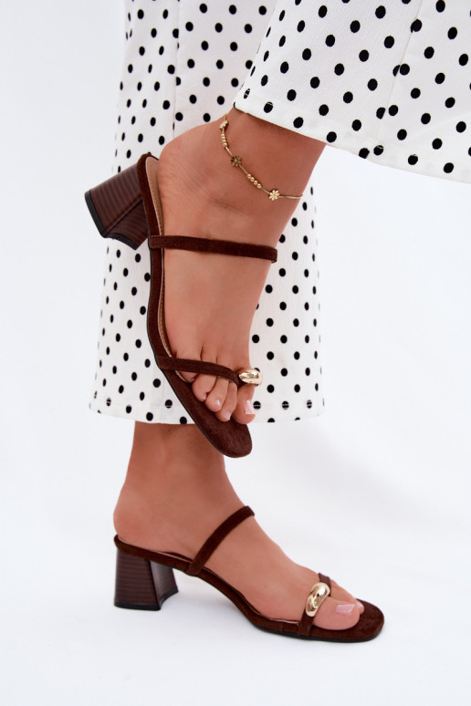Women's slippers with heels and gold details in chocolate color Verbena