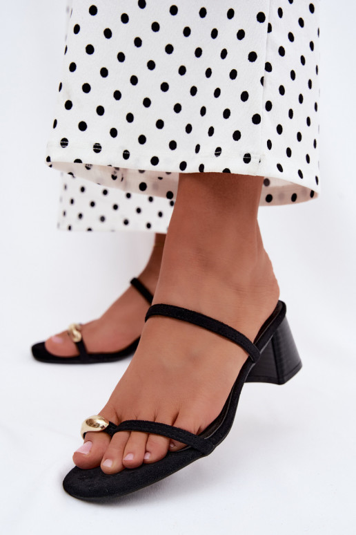 Women's slippers with heels and gold details in black color Verbena