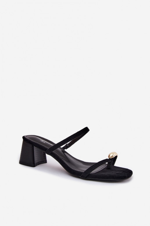 Women's slippers with heels and gold details in black color Verbena