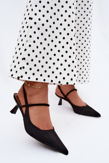 Women's sandals with heels in black faux suede Tai turirshia