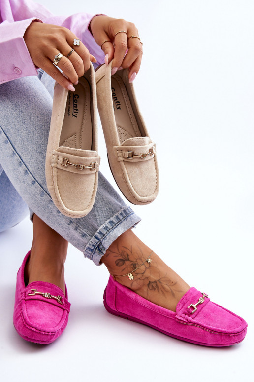 Classic pink women's suede moccasins Corinell