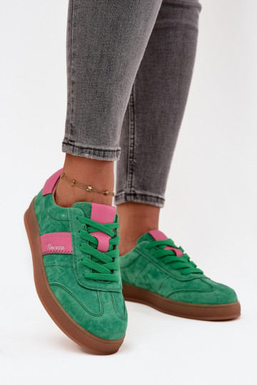 Green women's suede sneakers Vinceza 79576 2