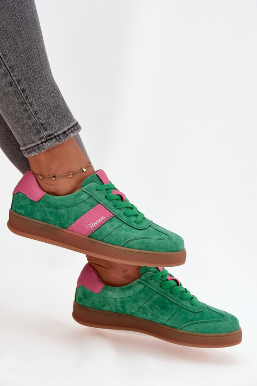 Green women's suede sneakers Vinceza 79576
