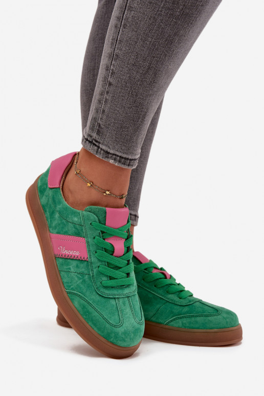 Green women's suede sneakers Vinceza 79576