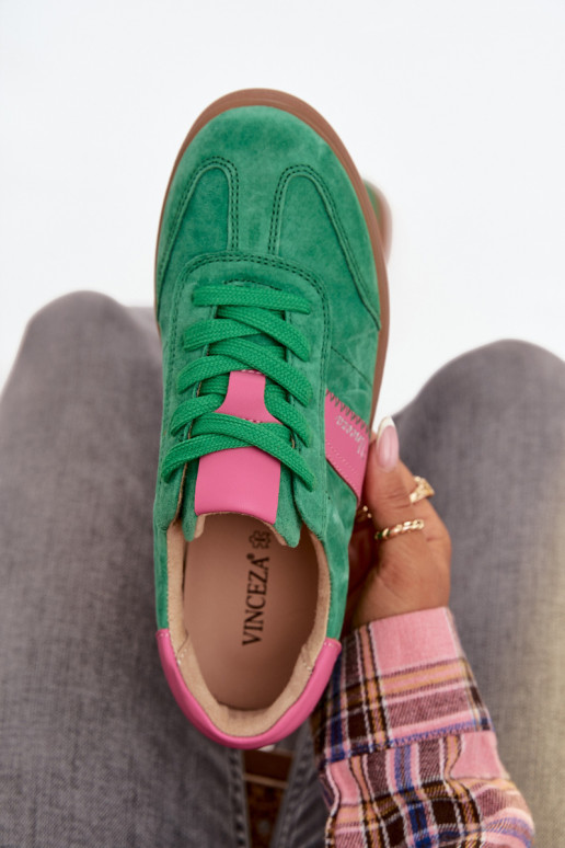 Green women's suede sneakers Vinceza 79576
