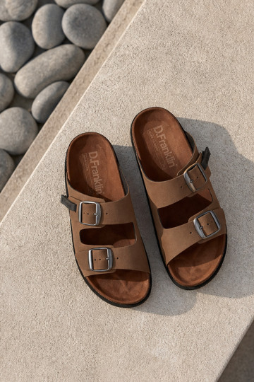 Men's leather slippers with buckles D.Franklin DFSH407017 brown