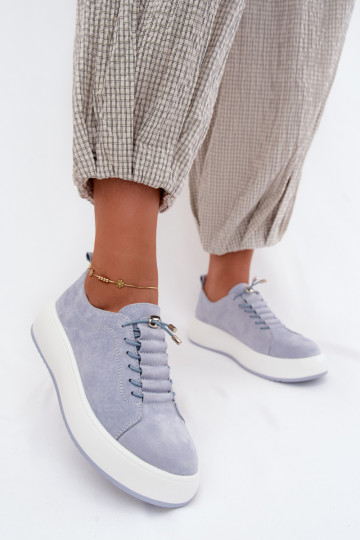 Blue platform sneakers in faux suede Blushy 2
