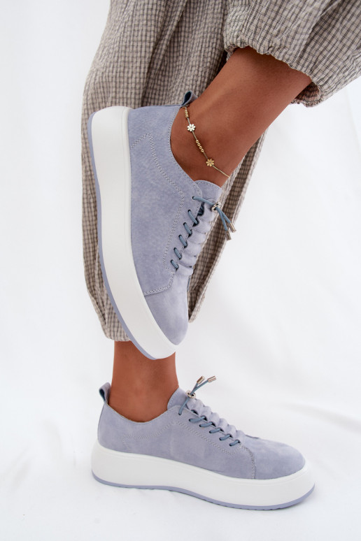 Niebieskie sneakersy na platformie z sztucznej zamszu Blushy