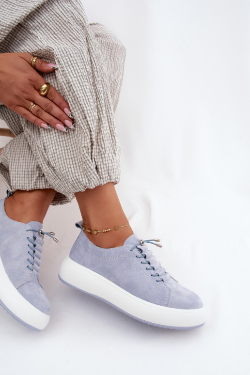 Niebieskie sneakersy na platformie z sztucznej zamszu Blushy