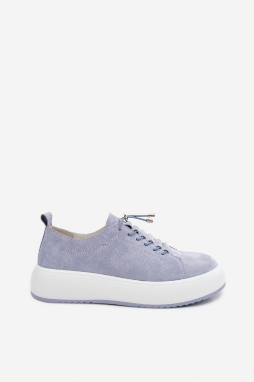 Niebieskie sneakersy na platformie z sztucznej zamszu Blushy