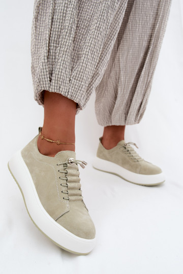 Men's Platform Sneakers Made of Natural Suede Mint Green Blushy 2