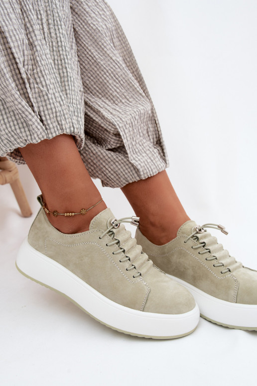 Półbuty Sneakersy Na PlatformiewithNaturalnego Zamszu Miętowe Blushy