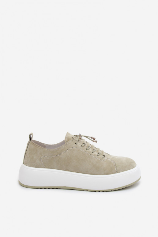 Półbuty Sneakersy Na PlatformiewithNaturalnego Zamszu Miętowe Blushy