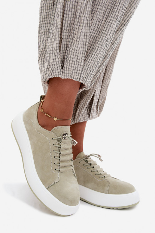 Półbuty Sneakersy Na PlatformiewithNaturalnego Zamszu Miętowe Blushy