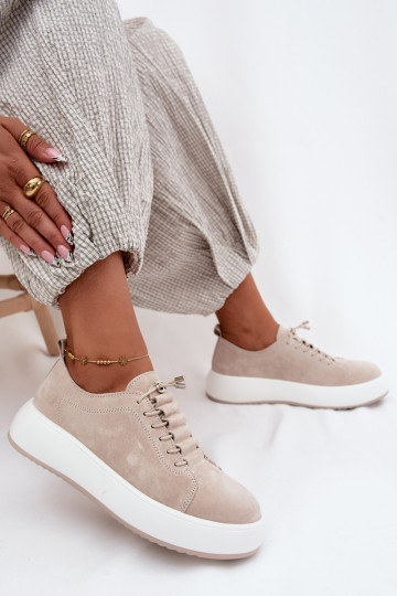 Sand platform sneakers in faux suede Blushy
