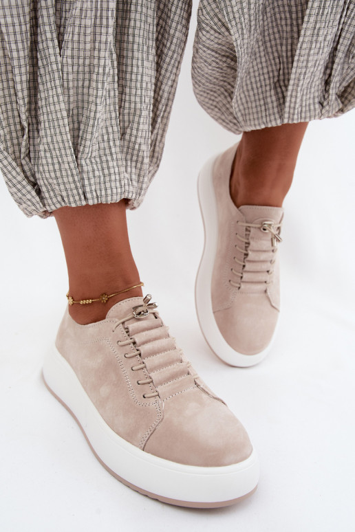 Sand platform sneakers in faux suede Blushy