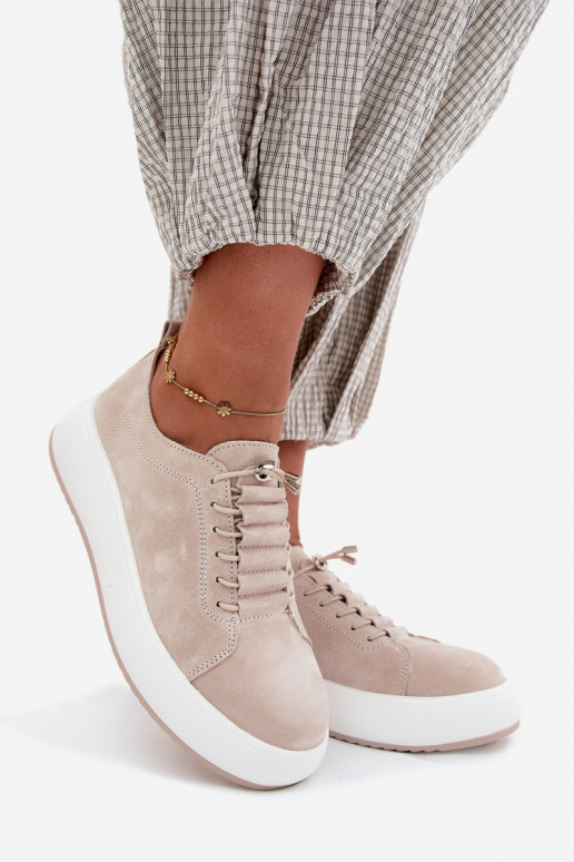 Beżowe sneakersy na platformie z sztucznej zamszu Blushy