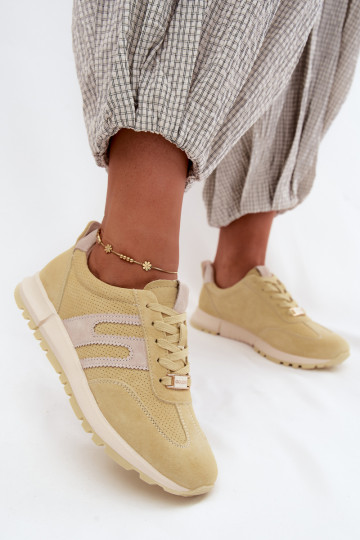 Yellow women's sneakers Lovey made of faux suede