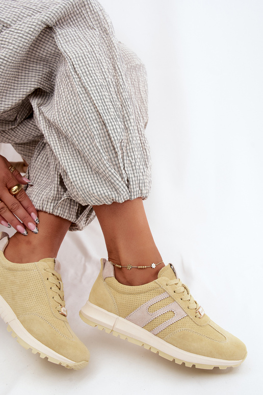 Yellow women's sneakers Lovey made of faux suede