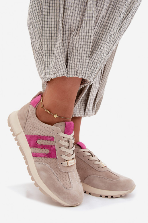 Women's Sports Sneakers Made of Natural Suede Beige Lovey