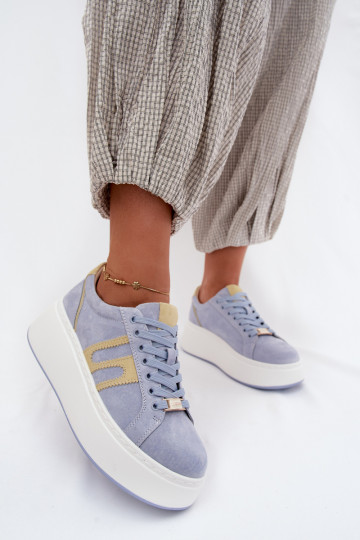 Women's Platform Sneakers Made of Suede Leather Blue Salima