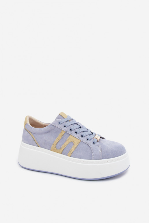 Women's Platform Sneakers Made of Suede Leather Blue Salima