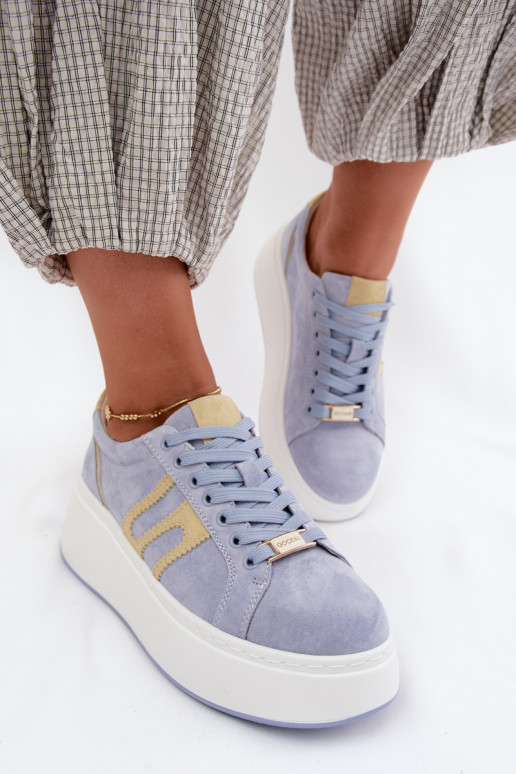 Women's Platform Sneakers Made of Suede Leather Blue Salima