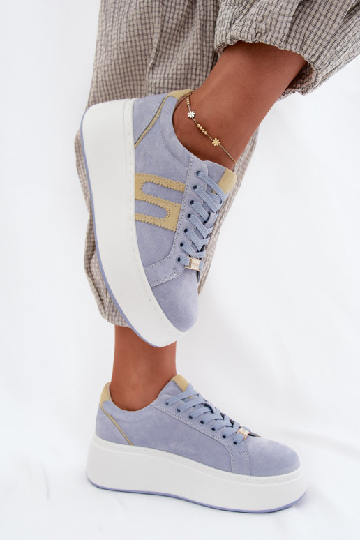 Women's Platform Sneakers Made of Suede Leather Blue Salima