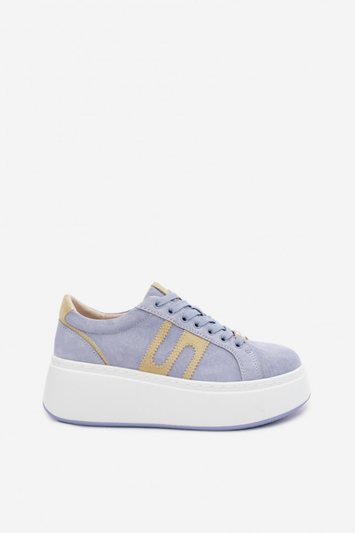 Women's Platform Sneakers Made of Suede Leather Blue Salima