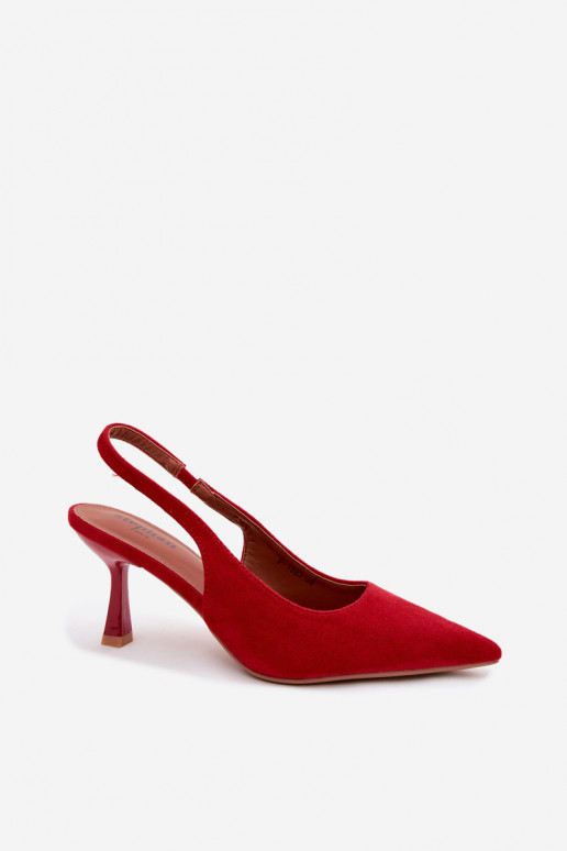 Women's sandals with slim heels in red faux suede Saria