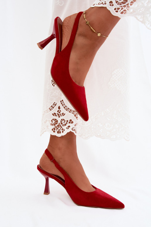 Women's sandals with slim heels in red faux suede Saria