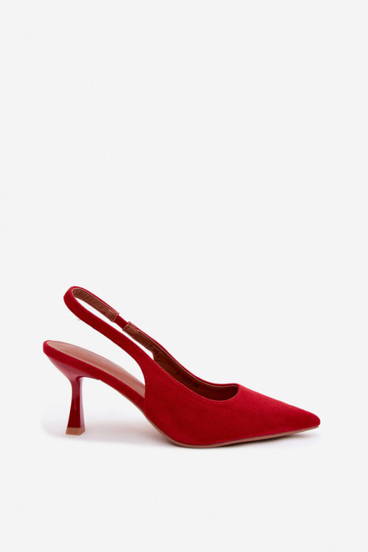 Women's sandals with slim heels in red faux suede Saria