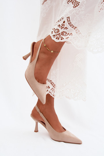 Women's High Heel Sandals With Faux Suede Beige Saria