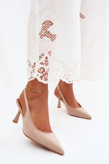 Women's High Heel Sandals With Faux Suede Beige Saria 2