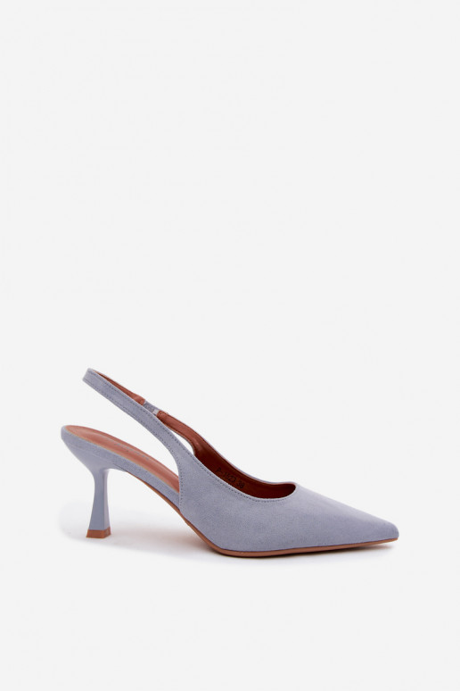 Women's sandals with slim heels in blue faux suede Saria